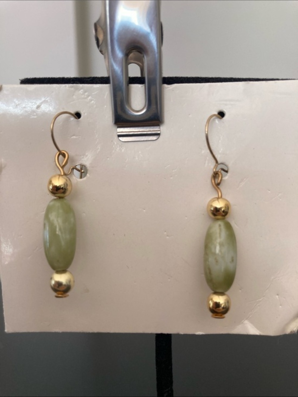 Gold and Olive Green Bead Drop Earrings